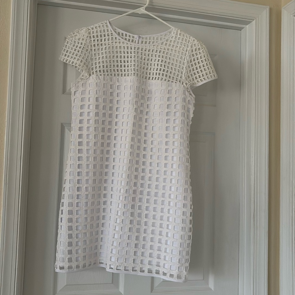 Milly White Illusion Chloe Dress, netted, cotton/silk size 10 short sleeve